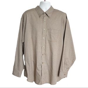 Van Heusen Brown Plaid Cotton Casual Button Down Shirt XXL Tall 18-18.5
